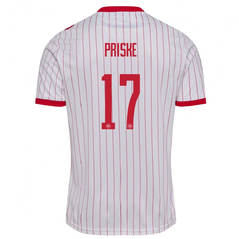 Danxen Dámské Dánsko August Priske #17 Bílá Červená Daleko Hráčské Dresy 26-28 Dres