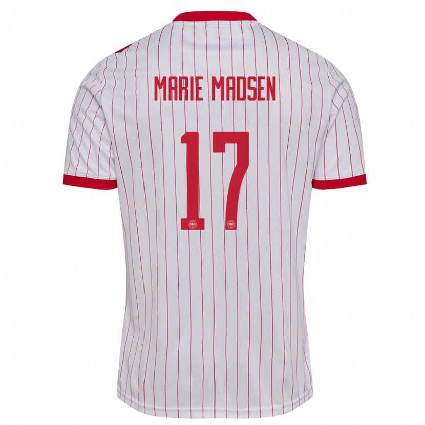 Danxen Dámské Dánsko Rikke Marie Madsen #17 Bílá Červená Daleko Hráčské Dresy 26-28 Dres
