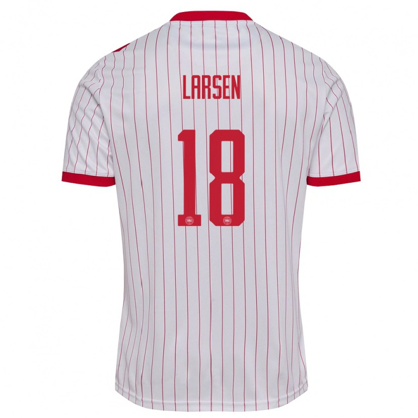 Danxen Dámské Dánsko Lukas Larsen #18 Bílá Červená Daleko Hráčské Dresy 26-28 Dres