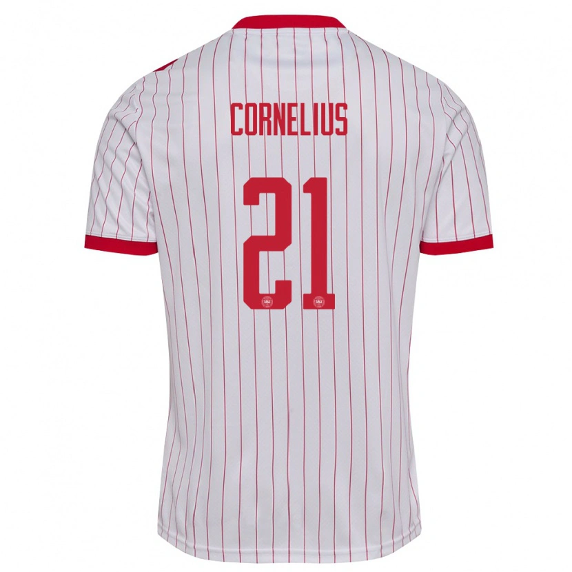 Danxen Dámské Dánsko Andreas Cornelius #21 Bílá Červená Daleko Hráčské Dresy 26-28 Dres