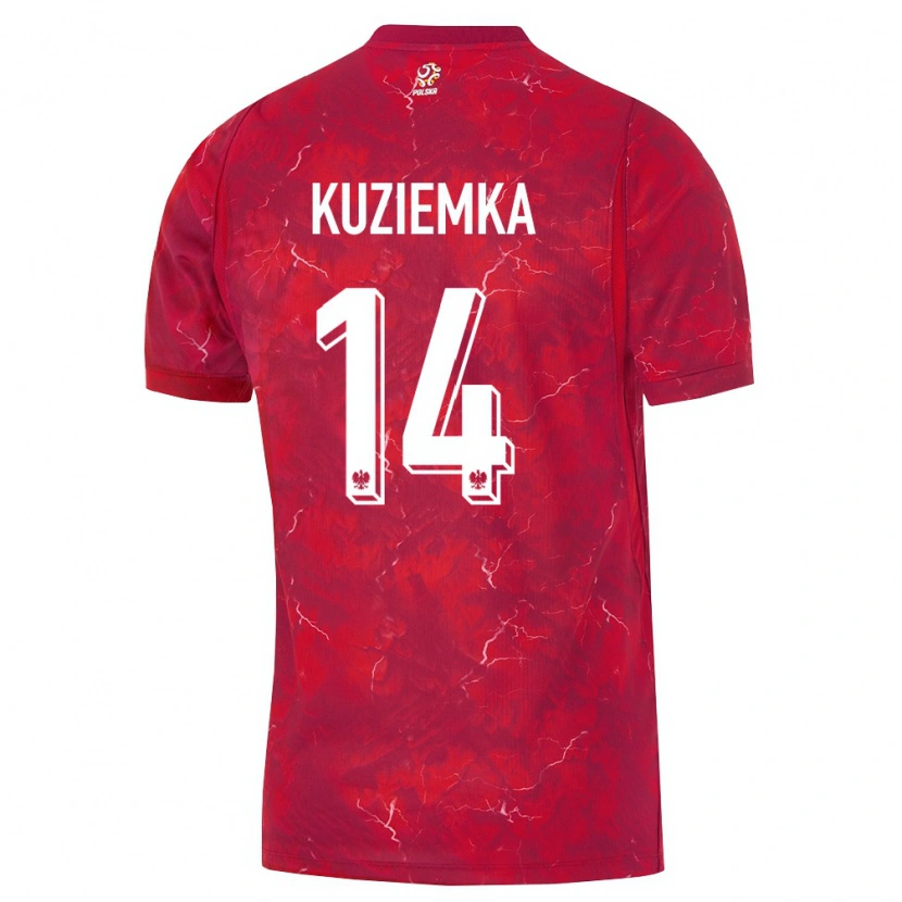 Danxen Dámské Polsko Maciej Kuziemka #14 Červená Bílá Daleko Hráčské Dresy 26-28 Dres