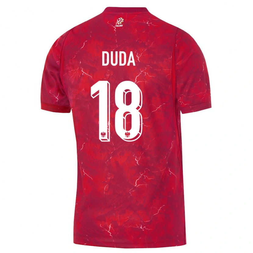 Danxen Dámské Polsko Kacper Duda #18 Červená Bílá Daleko Hráčské Dresy 26-28 Dres