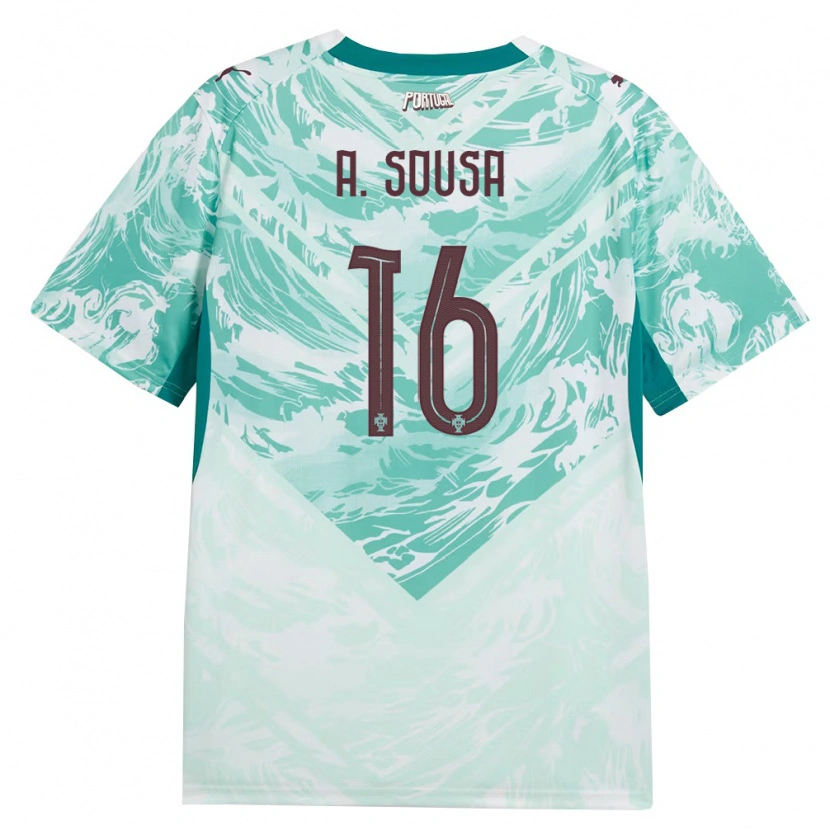 Danxen Dámské Portugalsko Afonso Sousa #16 Nebeská Modrá Bílá Zelená Daleko Hráčské Dresy 26-28 Dres