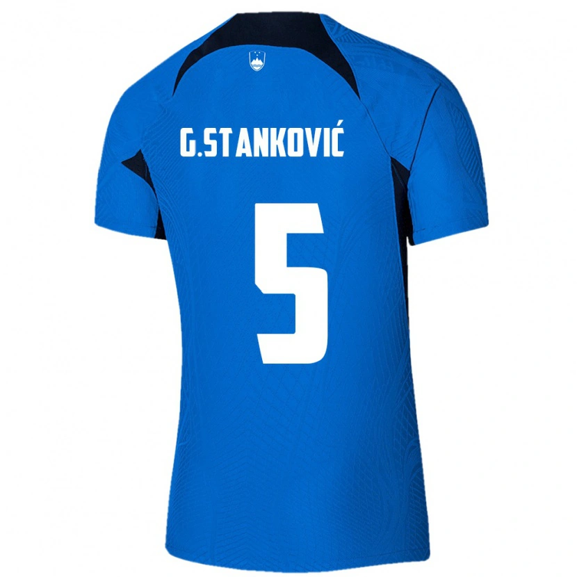 Danxen Dámské Slovinsko Jon Gorenc Stankovic #5 Modrá Bílá Daleko Hráčské Dresy 26-28 Dres