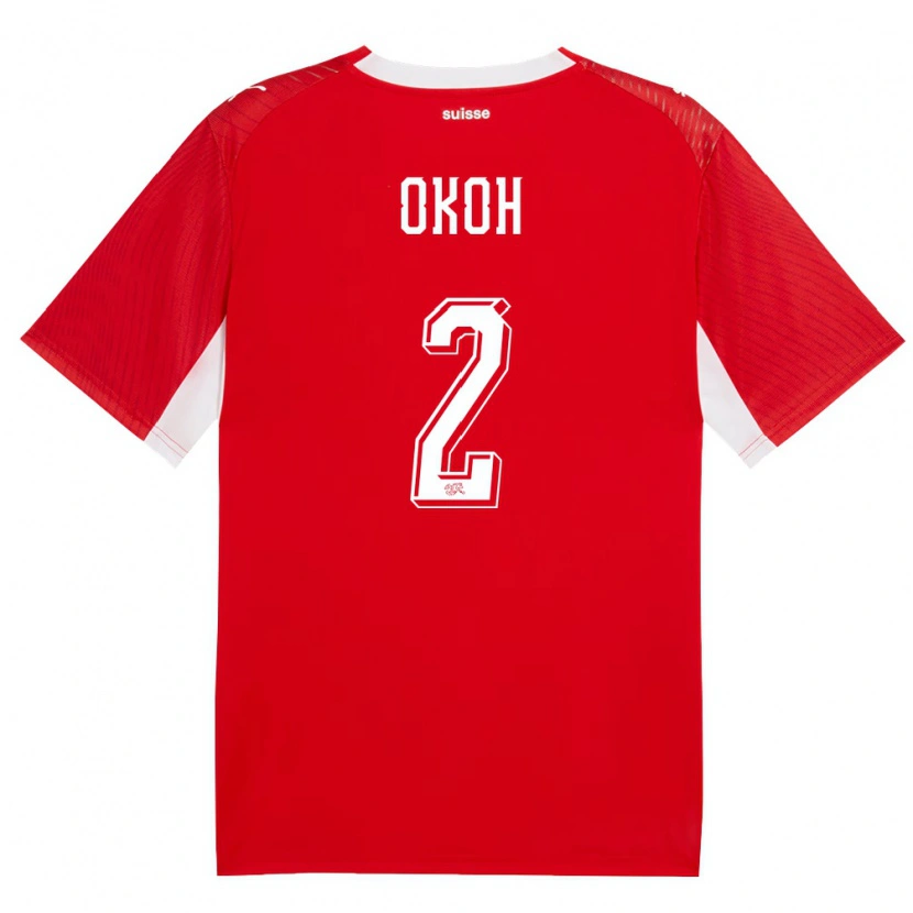 Danxen Dětské Švýcarsko Darren Okoh #2 Červená Bílá Domů Hráčské Dresy 26-28 Dres