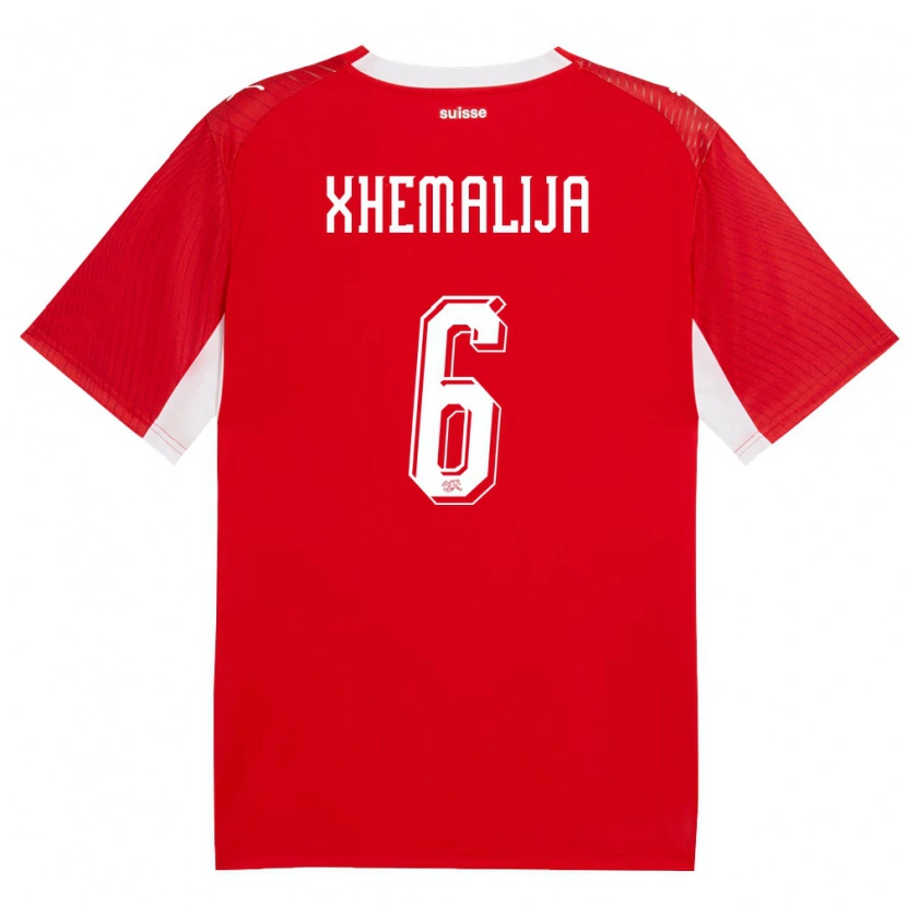 Danxen Dětské Švýcarsko Demir Xhemalija #6 Červená Bílá Domů Hráčské Dresy 26-28 Dres