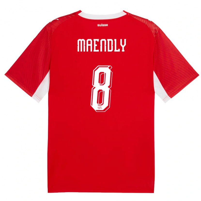 Danxen Dětské Švýcarsko Sandy Maendly #8 Červená Bílá Domů Hráčské Dresy 26-28 Dres