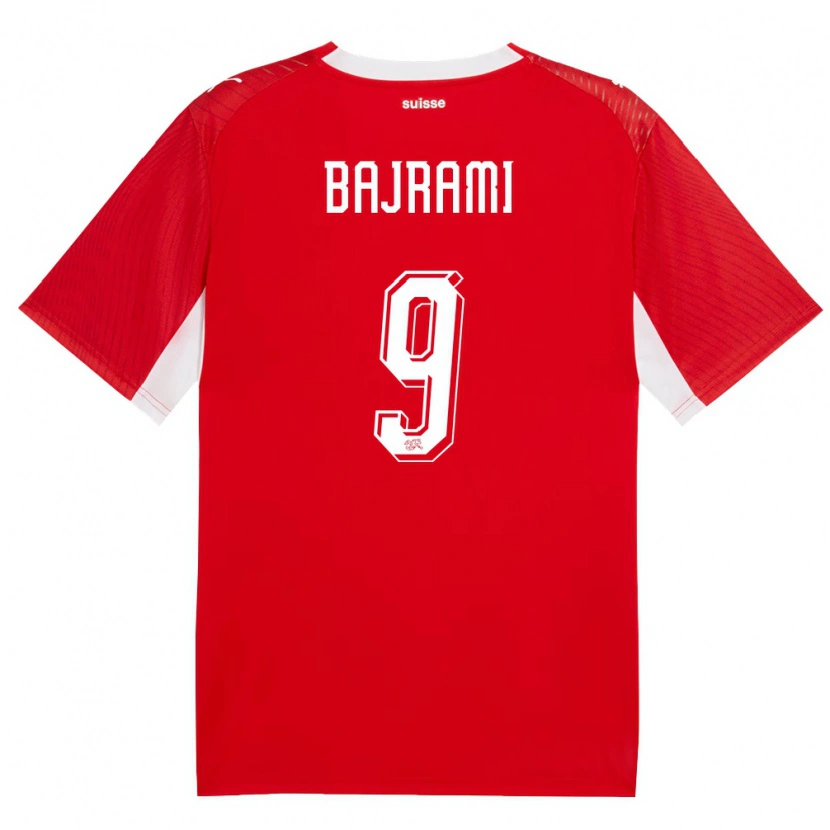 Danxen Dětské Švýcarsko Labinot Bajrami #9 Červená Bílá Domů Hráčské Dresy 26-28 Dres