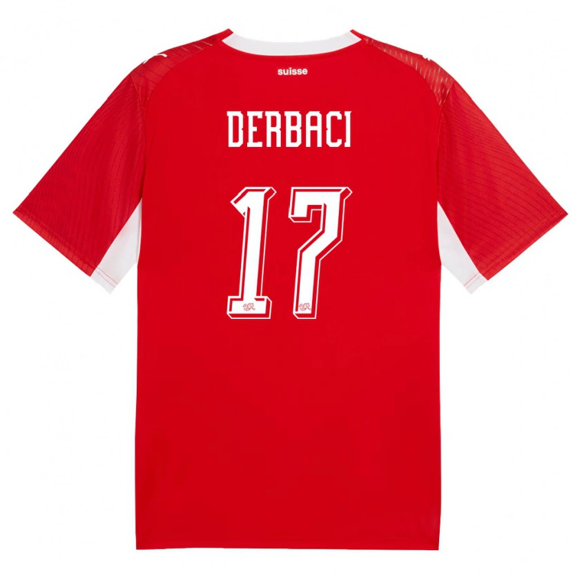 Danxen Dětské Švýcarsko Dorian Derbaci #17 Červená Bílá Domů Hráčské Dresy 26-28 Dres