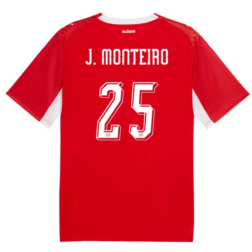 Danxen Dětské Švýcarsko Joël Monteiro #25 Červená Bílá Domů Hráčské Dresy 26-28 Dres