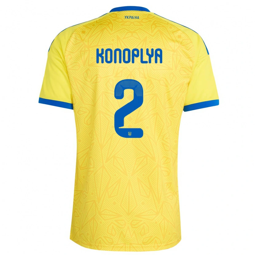 Danxen Dětské Ukrajina Yukhym Konoplya #2 Žlutá Modrá Domů Hráčské Dresy 26-28 Dres