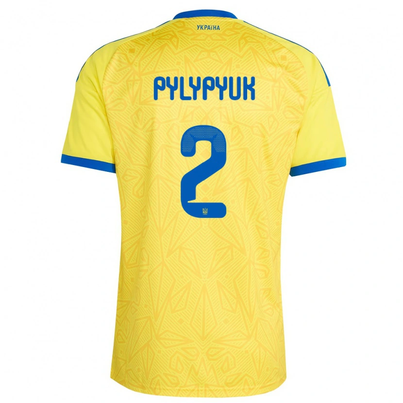 Danxen Dětské Ukrajina Oleg Pylypyuk #2 Žlutá Modrá Domů Hráčské Dresy 26-28 Dres