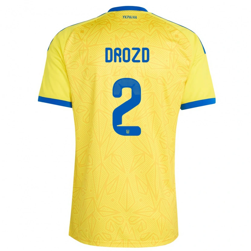 Danxen Dětské Ukrajina Anton Drozd #2 Žlutá Modrá Domů Hráčské Dresy 26-28 Dres