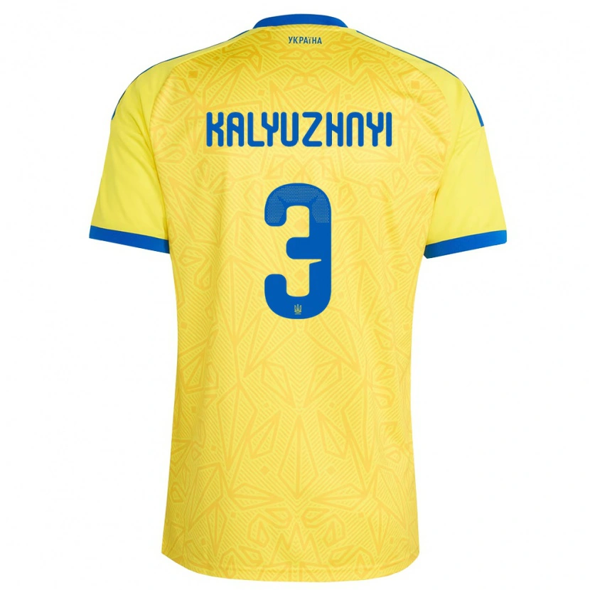 Danxen Dětské Ukrajina Nikita Kalyuzhnyi #3 Žlutá Modrá Domů Hráčské Dresy 26-28 Dres