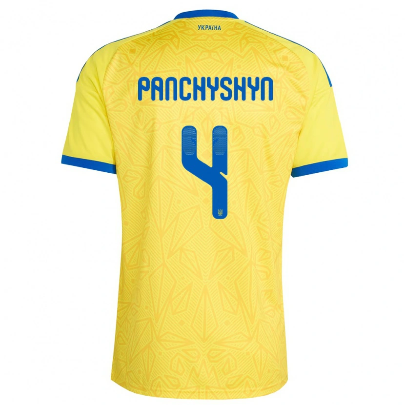 Danxen Dětské Ukrajina Markiyan Panchyshyn #4 Žlutá Modrá Domů Hráčské Dresy 26-28 Dres