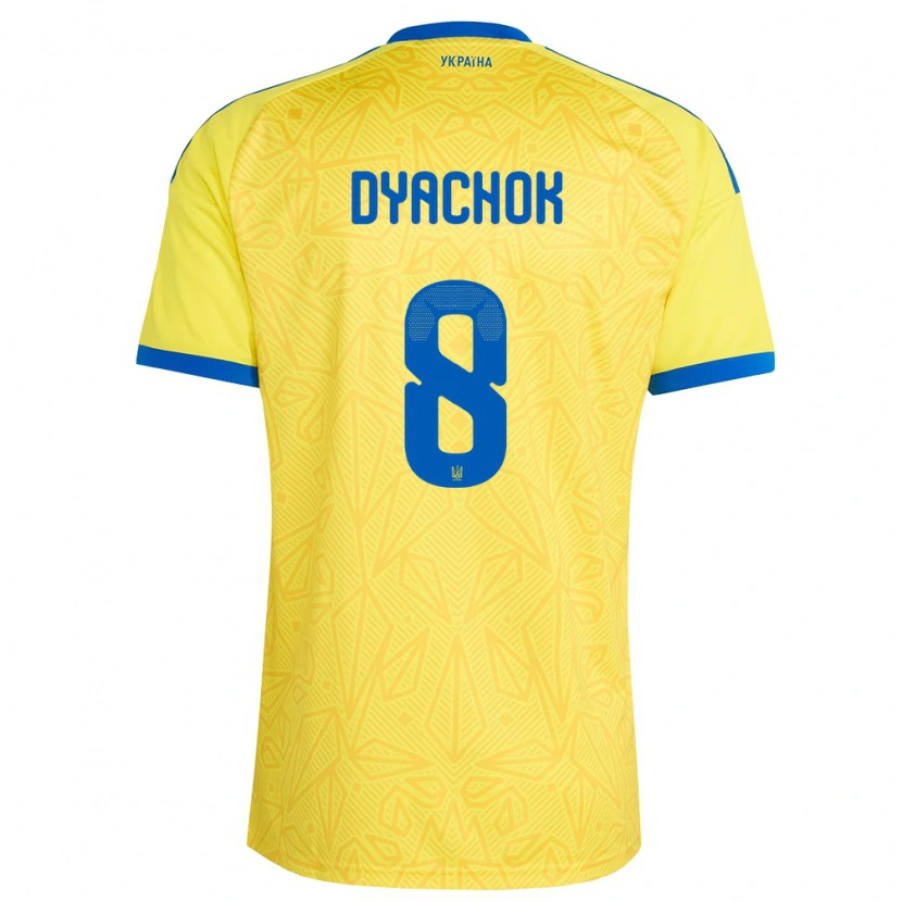 Danxen Dětské Ukrajina Danylo Dyachok #8 Žlutá Modrá Domů Hráčské Dresy 26-28 Dres