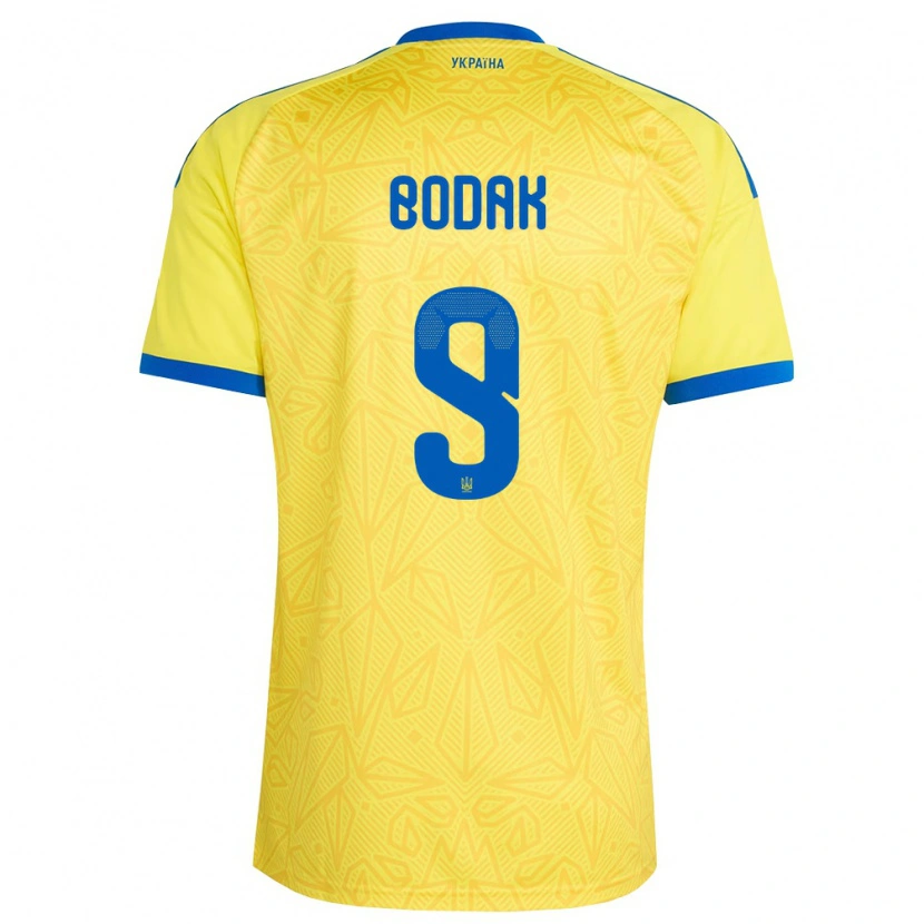 Danxen Dětské Ukrajina Ilya Bodak #9 Žlutá Modrá Domů Hráčské Dresy 26-28 Dres
