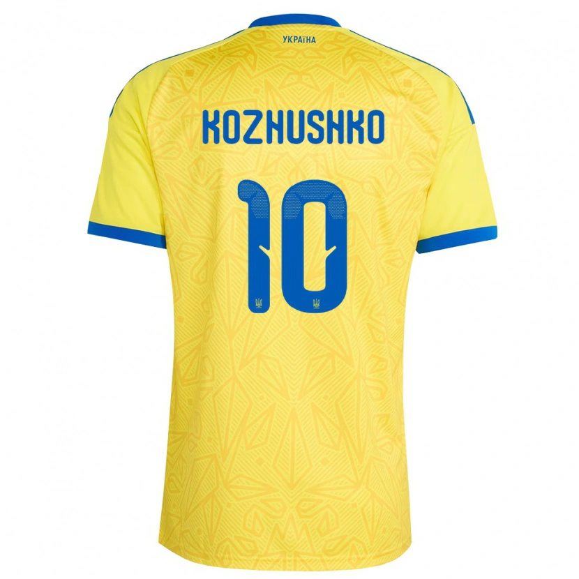 Danxen Dětské Ukrajina Yaroslav Kozhushko #10 Žlutá Modrá Domů Hráčské Dresy 26-28 Dres