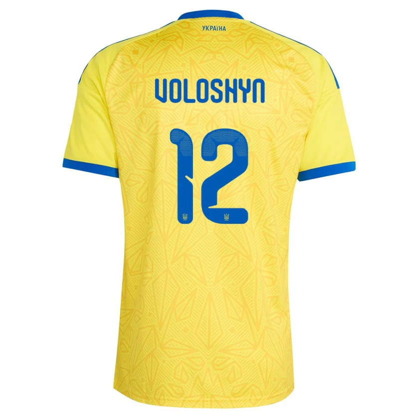 Danxen Dětské Ukrajina Ilya Voloshyn #12 Žlutá Modrá Domů Hráčské Dresy 26-28 Dres