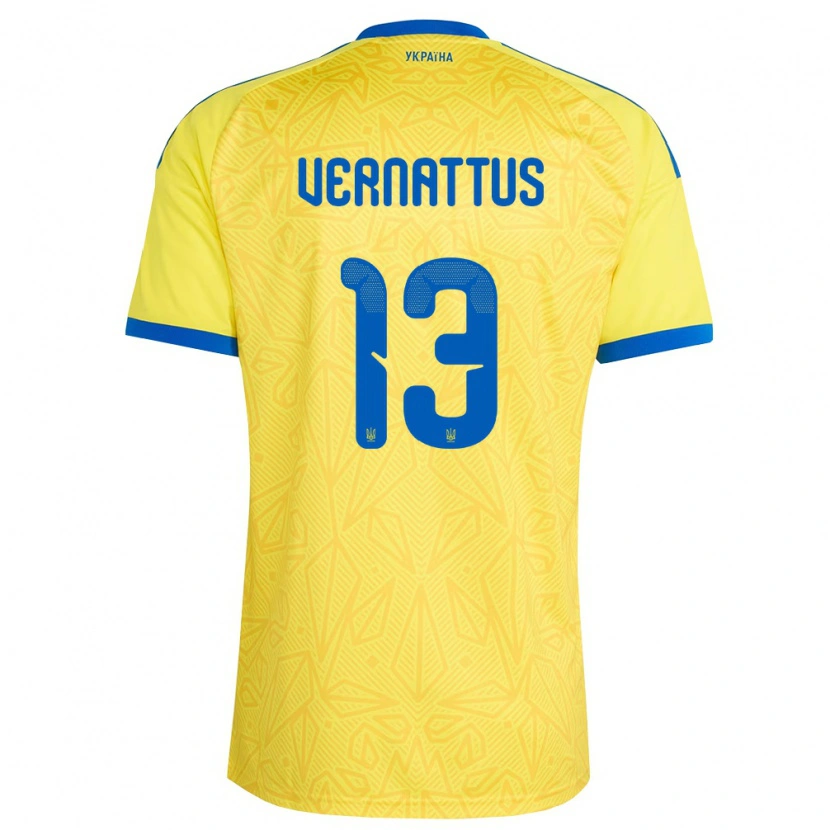 Danxen Dětské Ukrajina Daniel Vernattus #13 Žlutá Modrá Domů Hráčské Dresy 26-28 Dres