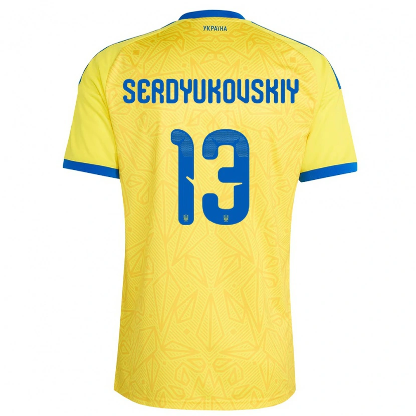 Danxen Dětské Ukrajina Svyatoslav Serdyukovskiy #13 Žlutá Modrá Domů Hráčské Dresy 26-28 Dres