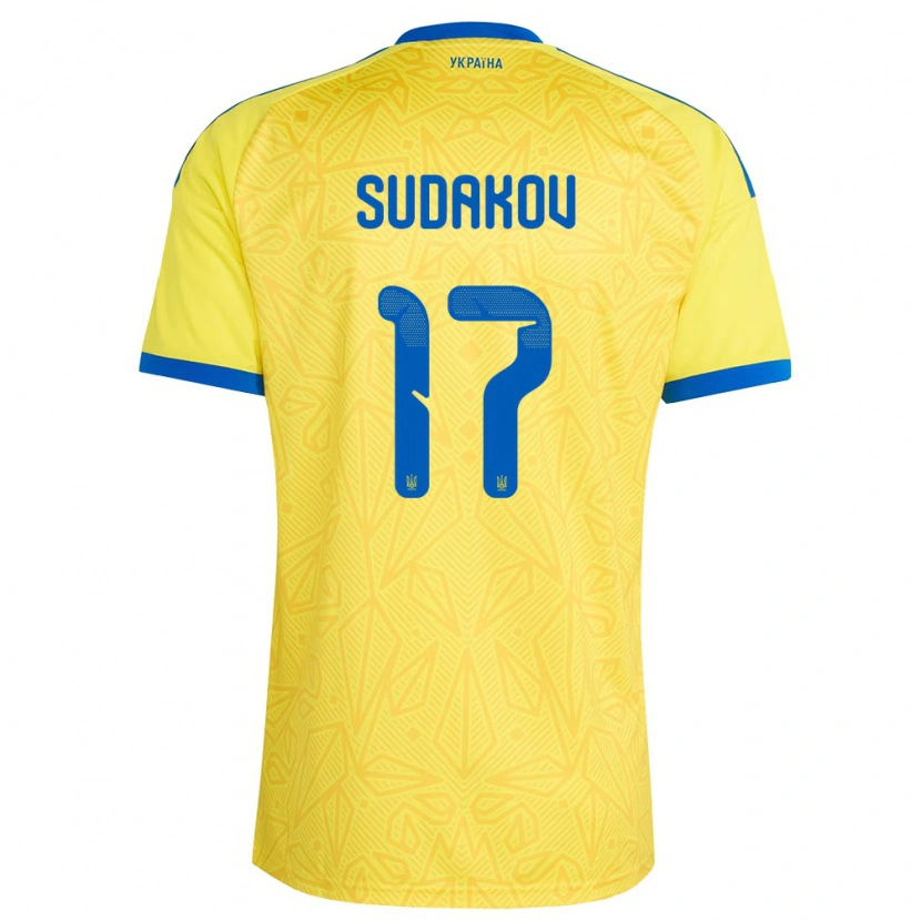 Danxen Dětské Ukrajina Georgiy Sudakov #17 Žlutá Modrá Domů Hráčské Dresy 26-28 Dres