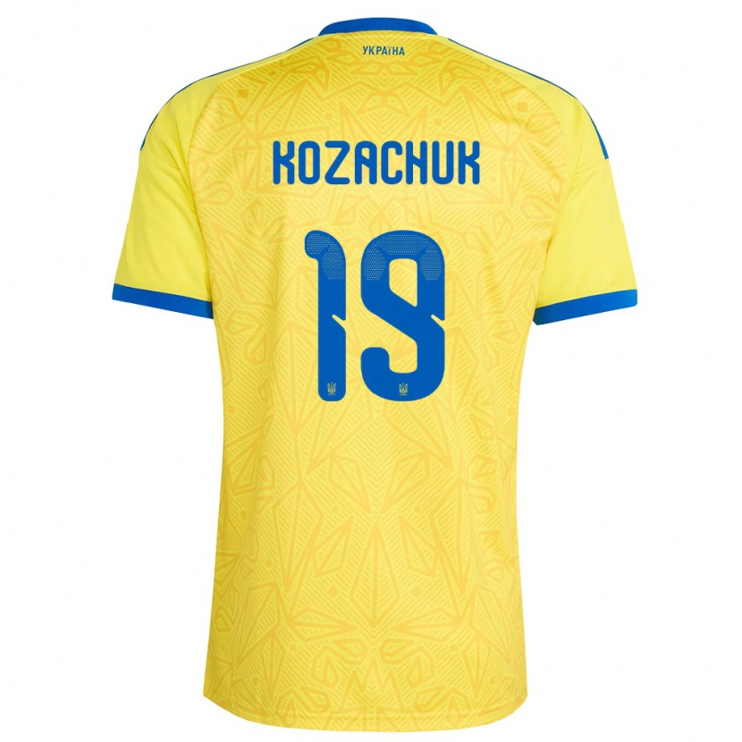 Danxen Dětské Ukrajina Yevgen Kozachuk #19 Žlutá Modrá Domů Hráčské Dresy 26-28 Dres