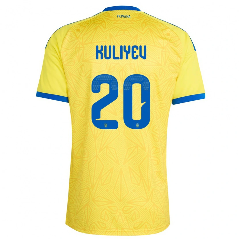 Danxen Dětské Ukrajina Eldar Kuliyev #20 Žlutá Modrá Domů Hráčské Dresy 26-28 Dres
