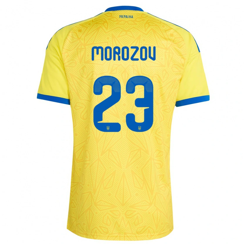 Danxen Dětské Ukrajina Yevgen Morozov #23 Žlutá Modrá Domů Hráčské Dresy 26-28 Dres