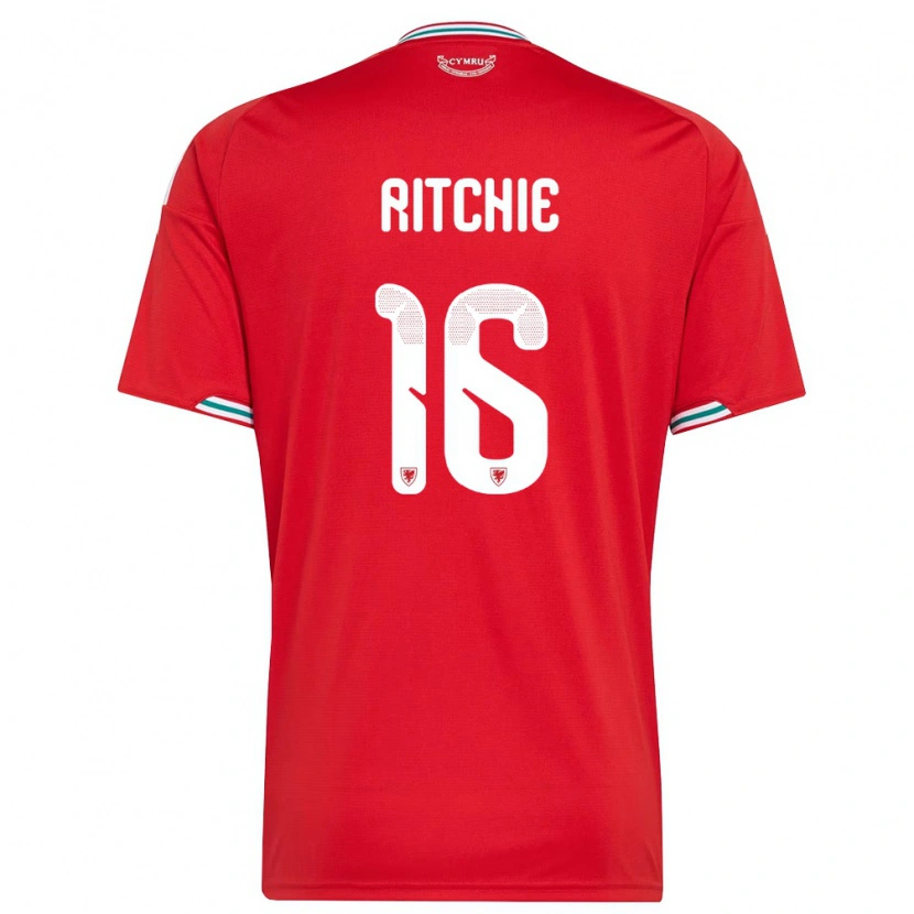 Danxen Dětské Wales Amelia Ritchie #16 Červená Bílá Zelená Domů Hráčské Dresy 26-28 Dres