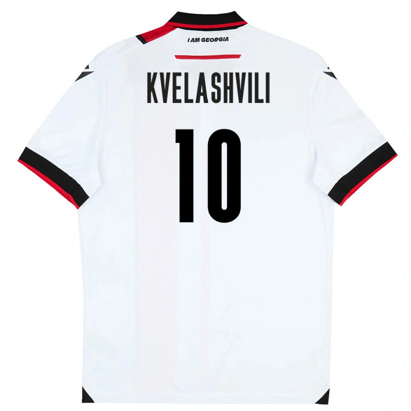 Danxen Dětské Georgia Nikoloz Kvelashvili #10 Bílá Černá Červená Domů Hráčské Dresy 26-28 Dres