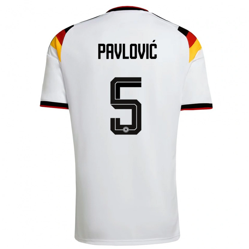 Danxen Dětské Německo Aleksandar Pavlovic #5 Bílá Černá Červená Domů Hráčské Dresy 26-28 Dres