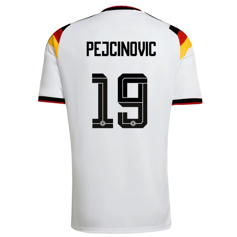 Danxen Dětské Německo Dzenan Pejcinovic #19 Bílá Černá Červená Domů Hráčské Dresy 26-28 Dres