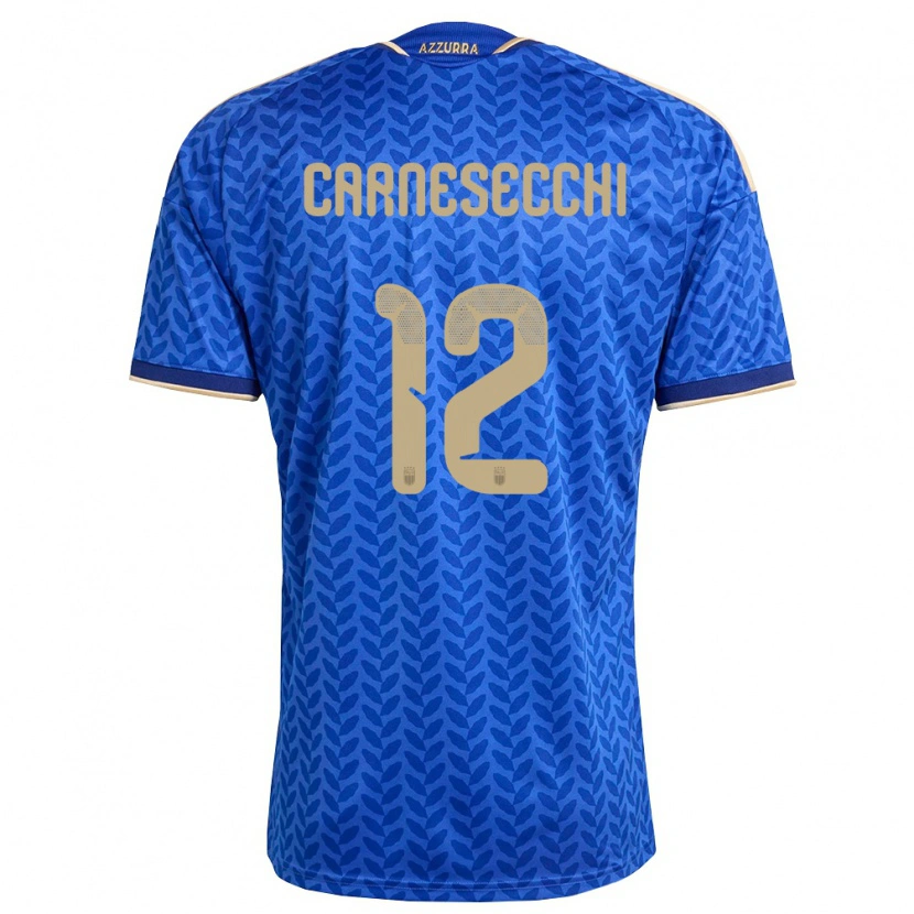 Danxen Dětské Itálie Marco Carnesecchi #12 Modrá Námořnická Zlatá Domů Hráčské Dresy 26-28 Dres