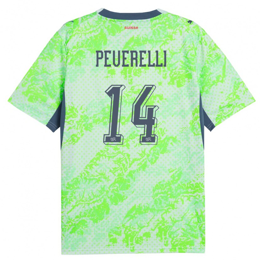 Danxen Dětské Švýcarsko Yuri Peverelli #14 Zelená Námořnická Daleko Hráčské Dresy 26-28 Dres