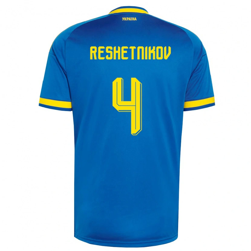 Danxen Dětské Ukrajina Mikhail Reshetnikov #4 Modrá Žlutá Námořnická Daleko Hráčské Dresy 26-28 Dres