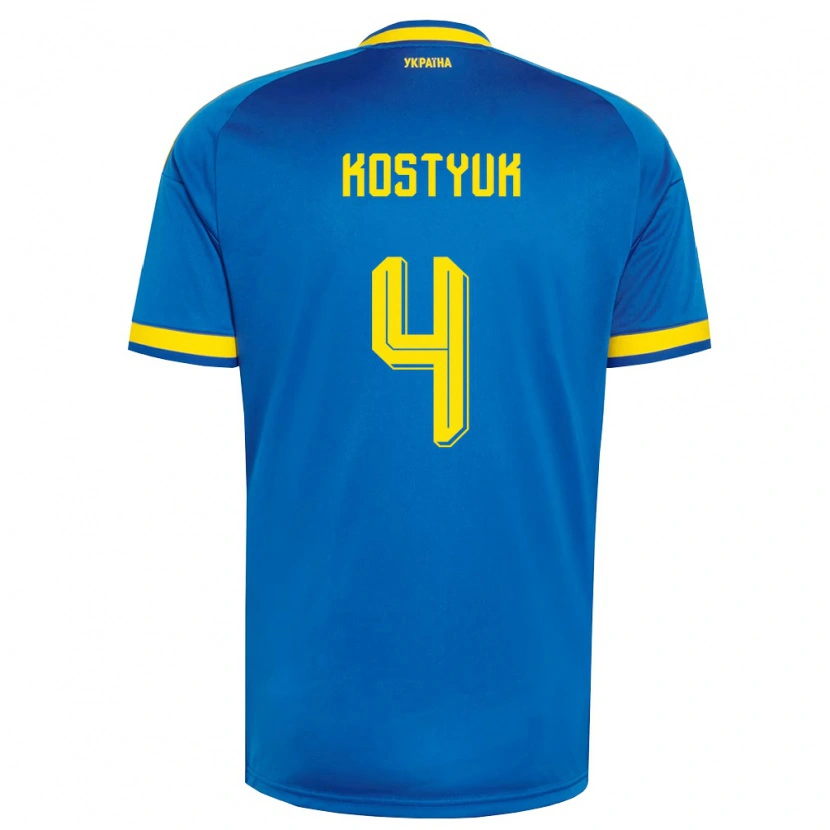 Danxen Dětské Ukrajina Yegor Kostyuk #4 Modrá Žlutá Námořnická Daleko Hráčské Dresy 26-28 Dres