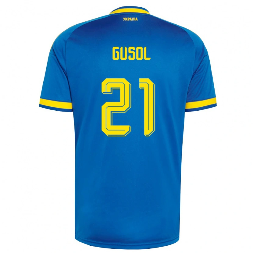 Danxen Dětské Ukrajina Artem Gusol #21 Modrá Žlutá Námořnická Daleko Hráčské Dresy 26-28 Dres