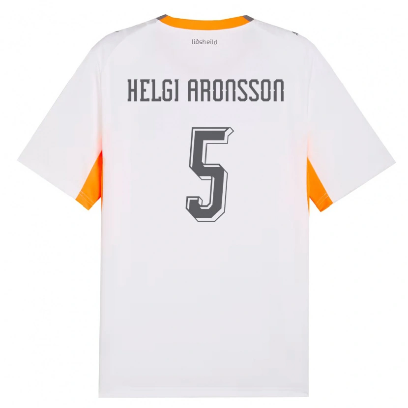 Danxen Dětské Island Davíd Helgi Aronsson #5 Bílá Oranžová Šedá Daleko Hráčské Dresy 26-28 Dres