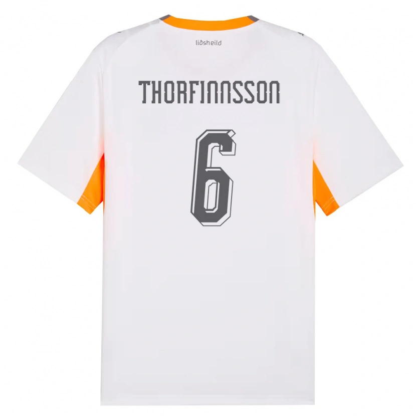Danxen Dětské Island Mikael Máni Thorfinnsson #6 Bílá Oranžová Šedá Daleko Hráčské Dresy 26-28 Dres