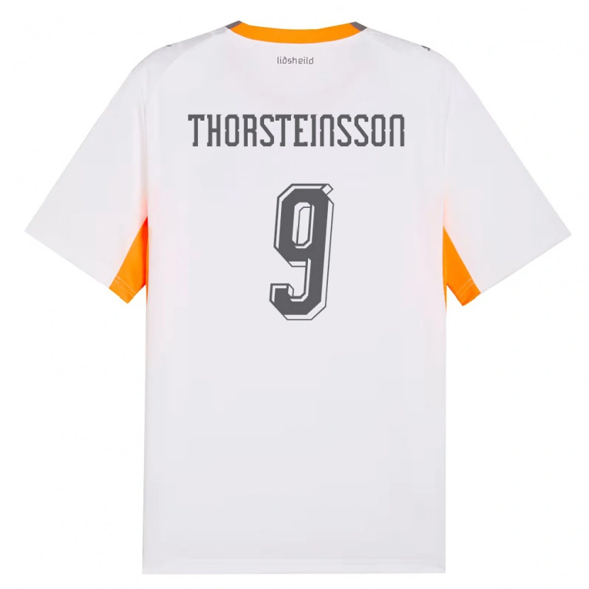 Danxen Dětské Island Birkir Thorsteinsson #9 Bílá Oranžová Šedá Daleko Hráčské Dresy 26-28 Dres