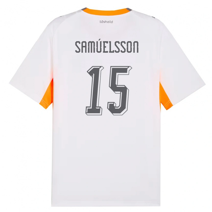 Danxen Dětské Island Birkir Hrafn Samúelsson #15 Bílá Oranžová Šedá Daleko Hráčské Dresy 26-28 Dres