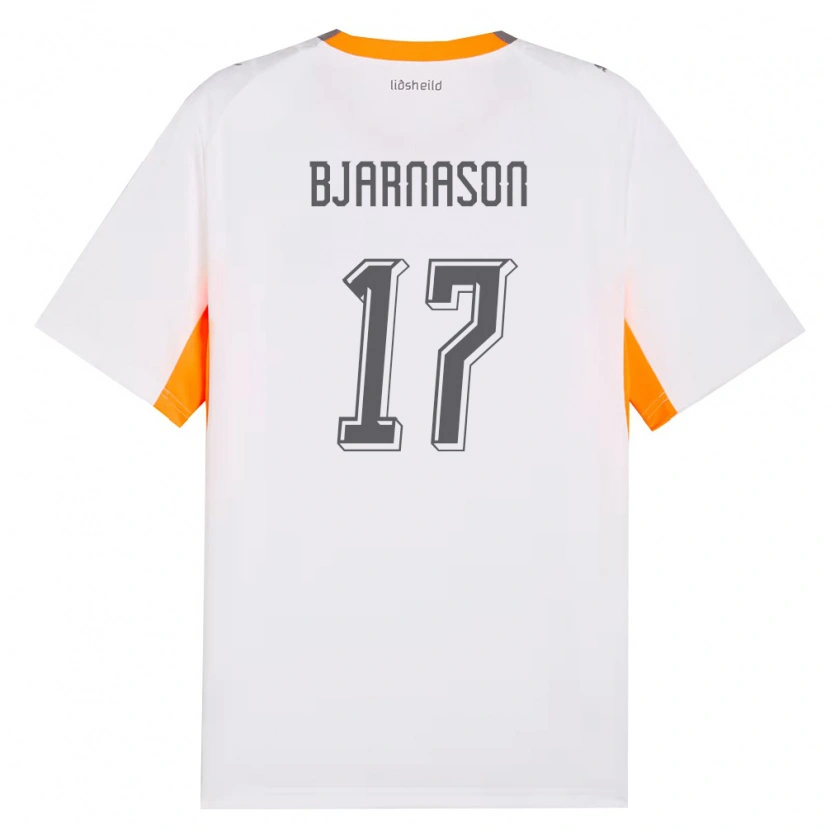Danxen Dětské Island Jóhannes Bjarnason #17 Bílá Oranžová Šedá Daleko Hráčské Dresy 26-28 Dres
