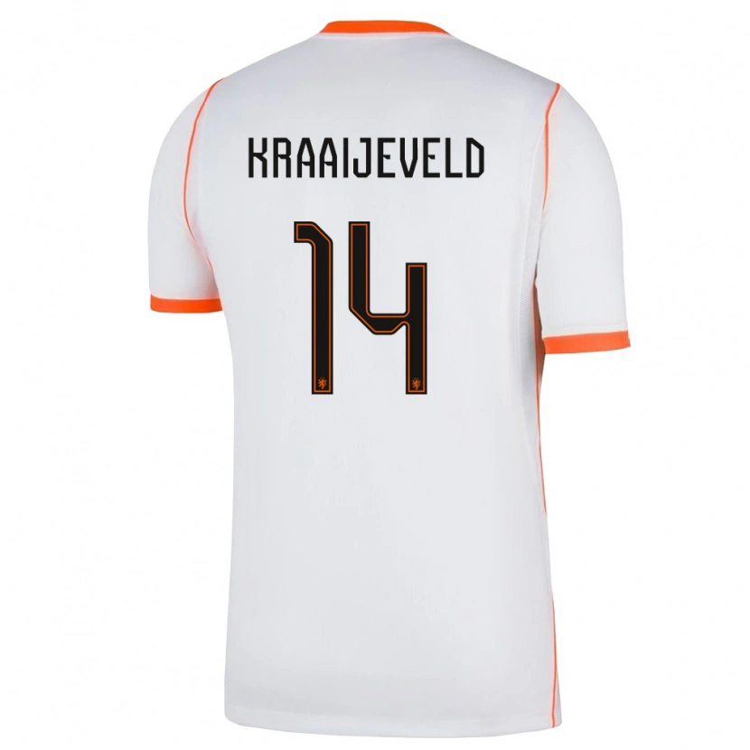 Danxen Dětské Nizozemsko Thijs Kraaijeveld #14 Bílá Oranžová Daleko Hráčské Dresy 26-28 Dres