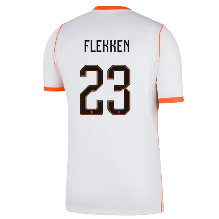 Danxen Dětské Nizozemsko Mark Flekken #23 Bílá Oranžová Daleko Hráčské Dresy 26-28 Dres
