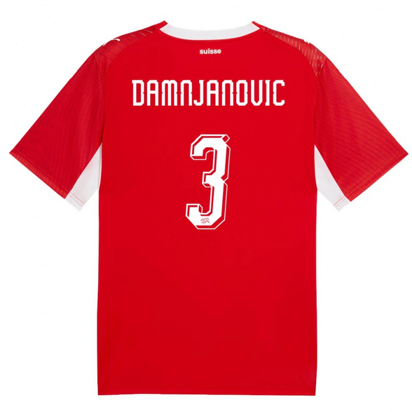 Danxen Pánské Švýcarsko Lazar Damnjanovic #3 Červená Bílá Domů Hráčské Dresy 26-28 Dres