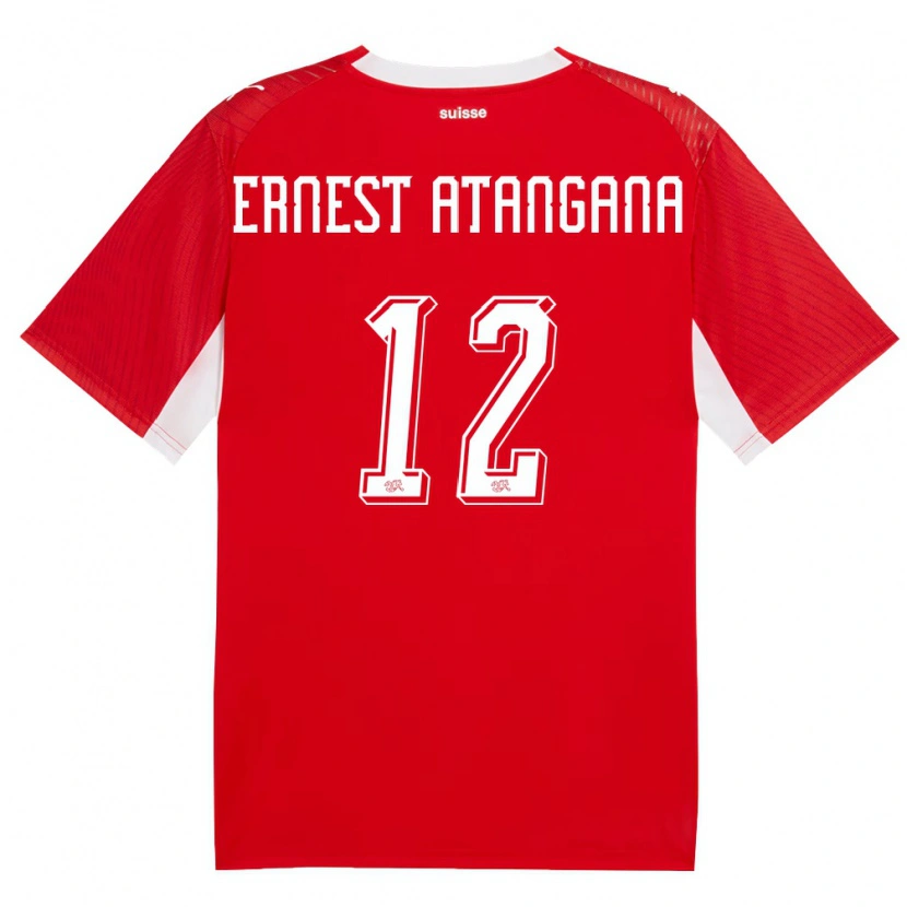 Danxen Pánské Švýcarsko Brian Ernest Atangana #12 Červená Bílá Domů Hráčské Dresy 26-28 Dres