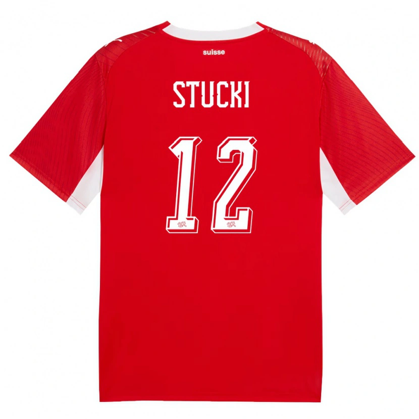Danxen Pánské Švýcarsko Jayden Stucki #12 Červená Bílá Domů Hráčské Dresy 26-28 Dres