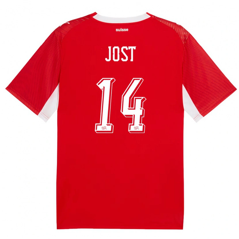 Danxen Pánské Švýcarsko Tristan Jost #14 Červená Bílá Domů Hráčské Dresy 26-28 Dres