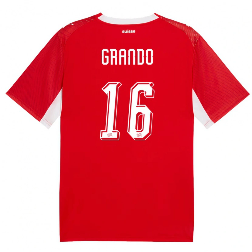 Danxen Pánské Švýcarsko Leon Grando #16 Červená Bílá Domů Hráčské Dresy 26-28 Dres